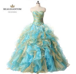 Real Po Sexy Mint Blue and Gold Quinceanera Dresses 2021 Ball Gown With Ruffle Sequins Sweet 16 Prom Pageant Party Gowns QC1218561507
