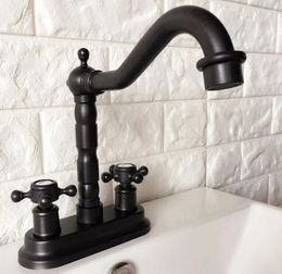 Bathroom Sink Faucets Swivel Spout Basin Faucet Black Brass Double Handle Hole Deck Mounted Kitchen Cold And Water Mixer Taps Dhg071
