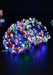 Flashing LED Strings Glow Flower Crown Headbands Light Party Rave Floral Hair Garland Luminous Wreath Wedding Flower Gift RRA26222480495