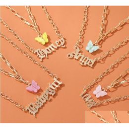 Pendant Necklaces Sweet Layered Necklace Girls Acrylic Butterfly Double Layer Letter Alphabet Angel Honey Jewelry Gift For Drop Delive Dhzw4