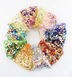 Colourful Gold Rose Transparent Packs Drawstring Pouch Sachet Organza Gift Bag For Jewellery Wedding Party Beads Packing GB3975061628