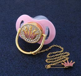 Bling Bling Pink Crown Rhinestone Baby Pacifier And Pacifier Holder Clip Safe Pacifier Dummy Baby Shower Gift8793271