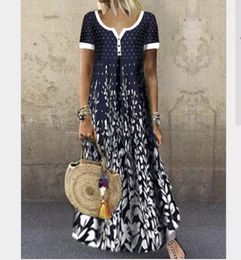 Casual Dresses Plus Size Loose Short Sleeve Printed Long Maxi Dress
