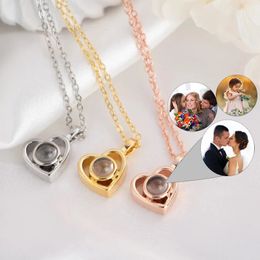 Custom Projection Po Necklace Personalised Po PendantProjection Heart Chain For Women Memorial Wedding Jewellery Gifts 240329