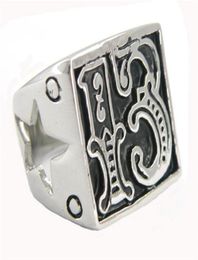 FANSSTEEL stainless steel vintage mens or wemens Jewellery SIGNET lucky EVIL 13 cutout star BIKER RING number RING 10W3331365170631