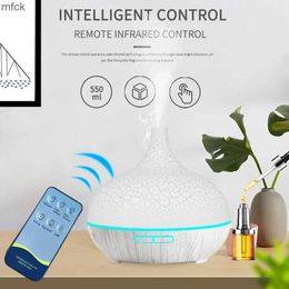 Humidifiers Fragrance Lamps 500ml High Quality Aromatherapy Oil Diffuser Wood Grain Remote Control Ultrasonic Air Humidifier with 7 Colours Light