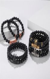 Charm Bracelets 2021 2pcsset CZ Crown Bracelet Men Braclet Kinds Black Matte Stone Bead For Mens Hand Jewelry9499519
