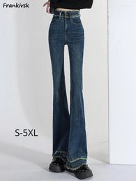 Women's Jeans Flare Women Vintage High Waist Slim All-match Fit Streetwear Fashion Elegant Full Length Simple Korean Style Solid Casual