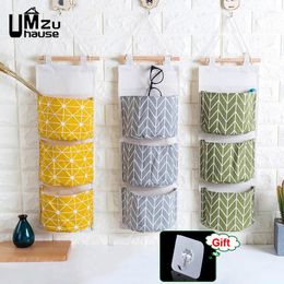 Storage Boxes 3 Pockets Hanging Organizer Wall Mounted Door Bags Sundry Key Glasses Cable Decor Pouch Home Kitchen Office Organization