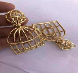 Dangle Chandelier Punk Camellia Luxury Vintage Gold Metal Copper Stamp Big Birdcage With Drop Earrings For Women Girl Jewerly6477733