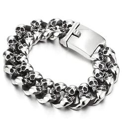 Punk Rock Mens Skull Bracelets Bangles Hiphop Stainless Steel 15MM 19MM Heavy Ghost Biker Curb cuban Chain Bracelet Men Jewelry282323556