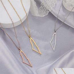 Pendant Necklaces Israel Map Necklace For Women Men 14K Yellow Gold Color Neck Chains Country Geography Jewelry Drop Delivery Pendants Otrju