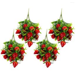 Decorative Flowers 4 Pcs Simulation Strawberry Bouquet Office Decor Artificial Fruit Fake Ornament Strawberries Faux Fruits Pvc Branch