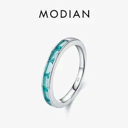 Cluster Rings MODIAN 925 Sterling Silver Green Emerald Cute Zirconia Eternity Finger Ring For Women Statement Fine Jewelry