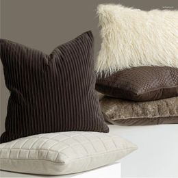 Pillow Sofa Case Cotton Linen Modern Simple Light Luxury Coffee Brown Art Design Suitable For Home El Villa Decoration