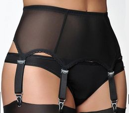 Sexy Women 6Metal Buckles Straps Mesh Garter Belt Lace Hem Lingerie Suspender Elastic Belt Pants SXXL No stockings Black Red W9421534