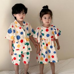 Clothing Sets Childrens Summer Set 2024 Korean Light And Thin Cotton Dot Dress Solid Color Printed Cool Home