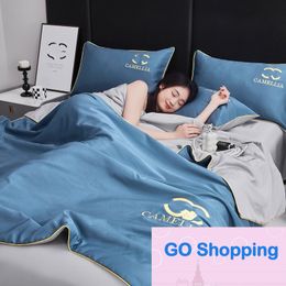 Artificial Silk Summer Quilt Four-Piece Set Internet Celebrity Washed Silks Embroidery Summer Quilt Summer Air Conditioning Duvet Summer Blanket