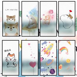 Window Stickers Cartoon Glass Film Opaque Bathroom Peep-proof Shading Kitchen Grille Privacy Anti-light Static Frosted