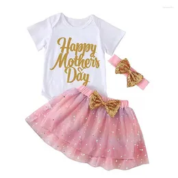 Clothing Sets Pudcoco Infant Born Baby Girls Summer Outfit White Short Sleeve Letter Print Romper Tulle A-line Skirt Headband 0-18M