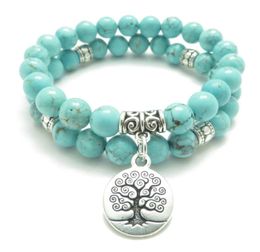 SN0643 Tree of Life Jewellery Yoga Mala Bracelet Turquoise Healing Protection Elastic Beaded Stacking Bracelet Spiritual Jewellery ps08639606