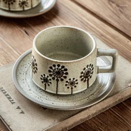 Mugs Japanese Coarse Pottery Coffee Cup And Saucer Set Retro Afternoon Tea Exquisite Kitchen Milk