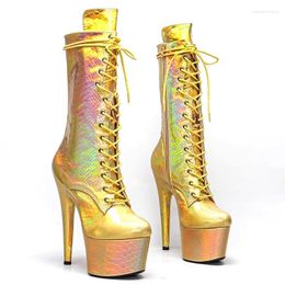 Dance Shoes LAIJIANJINXIA 17CM/7Inch PU Upper Women's Platform Party High Heels Modern Mid-Calf Boots Pole 222