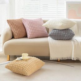Pillow Cotton Hug Pillowcase 45 45CM Ins Style Solid Colour Elastic Puff Plaid Sofa Home Decor Simple Cream Cover