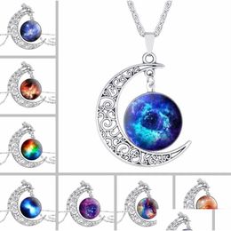 Pendant Necklaces New Vintage Starry Moon Outer Space Universe Gemstone Mix Models Ship Drop Delivery Jewellery Pendants Dhta9