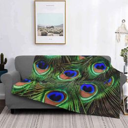 Blankets Iridescent Colourful Peacock Feather Plumage Design Printing High Qiality Warm Flannel Blanket Feathers