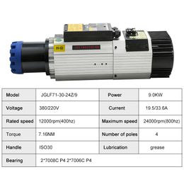 CNC ATC Spindle Motor 9.0kw ISO30 Automatic Tool Change Spindle Air-Cooled Spindle 220V 380V 24000rpm CNC Router Milling Machine
