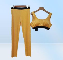 Letters Womens Yoga Set Textile Webbing Design Tight Tracksuit Summer Sleeveless Sportswear7026613