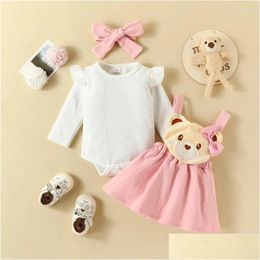 Clothing Sets Infant Baby Girls Outfits Born Winter Long Sleeve Rompers And Overall Dress Headband Set Skirt Suits Drop Delivery Kids Otl6J