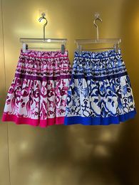 High Street Women Skirt 100% Cotton Fashion Blue and White Porcelain Printing Party Vacation Empire Half Dress