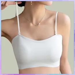 Women's Tanks Sexy Sports Seamless Bras Tube Top With Cups Ladies White Sling Crop Tank Tops For Summer Gym Chest Pad WearingCamis