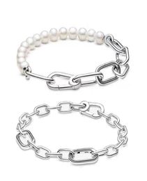ME Link Chain Freshwater Cultured Pearl Bracelet For Women Girl Gift Real 925 Silver Adjustable Oval Circles Jewelry Trend 2203092017255