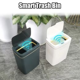 Smart Home Trash Can Touchless Sensor Automatic Bagging 18L With Lid for Kitchen Bathroom Bedroom Garbage Bin 240408