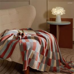 Blankets Cotton Knitted Blanket Geometric Pattern Sofa Cover Custom Travel Jacquard Logo Decorative Style