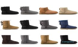 Дизайнер AUS Snow Boots Женская обувь классические кроссовки лодыжка Bailey Bow Bow II Каштановый каштановый короткий черный серый зимний ботинок13155564