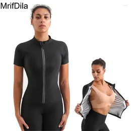 Women's Shapers MrifDila Sliver Inner Sauna Tops With Reflective Strip Short Sleeve Stand Collar Workout Sweat Jacket For Gym Fitness