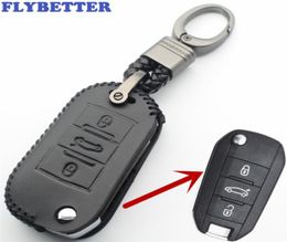 FLYBETTER Genuine Leather 3Button Key Case Cover For Peugeot 50850082083083008 For Citroen SegaNew ElyseeC4C5 L3831078791