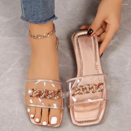 Slippers Water Diamond Chain Transparent Women Summer Versatile Flat Bottom Round Head Women's Sandal Designer Sandals