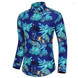 Men's Casual Shirts Spring And Autumn Fashion Youth Plus Fat Size Long Sleeve Flower Shirt Multi-color