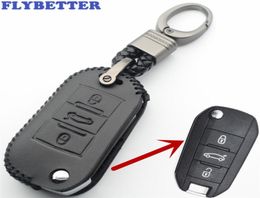 FLYBETTER Genuine Leather 3Button Key Case Cover For Peugeot 50850082083083008 For Citroen SegaNew ElyseeC4C5 L3839378981