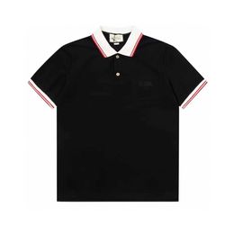 High quality designer clothing Summer Black Cartoon Print Short Sleeve Lapel Pocket Embroidered Polo Mens T-shirt Correct