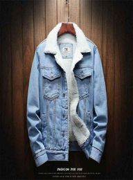 Men Light Blue Winter Jean Jackets Outerwear Warm Denim Coats Men Large Size Wool Liner Thicker Winter Denim Jackets Size6XL 210925572194