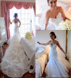 2017 Glamorous custom made Mermaid wedding dresses Plus size sweetheart backless lace appliquse beaded bridal gowns long cathe1801083