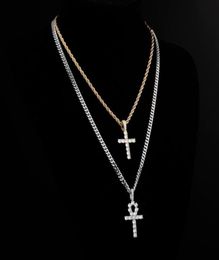 Pendant Necklaces ALLICEONYOU Iced Out Ankh Hip Hop Cross Necklace Jewery Set Cuban Chain Women Gift Link Female Shiny4643617