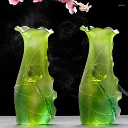 Vases Buddhist Eastern Lotus Glass Vase Decoration Classic Transparent Green Creative Flower Arrangement Living Room Home Furnishings