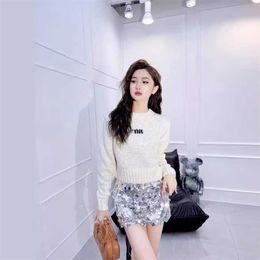 High quality designer clothing Counter Straight Miao Correct Edition Early Spring Versatile Simple Flash Embroidery Mesh Red Knitted Sweater Bottom